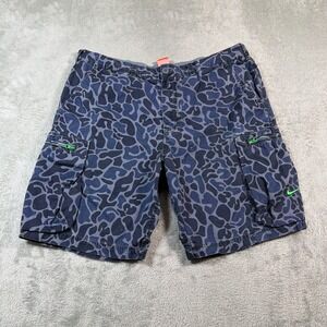 Nike Athletic Department Cargo Shorts Mens 36 Black Blue Duck Camo 9" Inseam Y2K